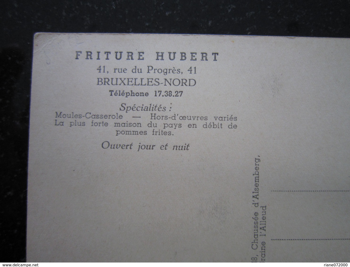 BRUXELLES  - St-Josse-ten-Noode , 41 Rue Du Progrès ,Friture HUBERT ,Spécialités Moules-Casserole - St-Joost-ten-Node - St-Josse-ten-Noode