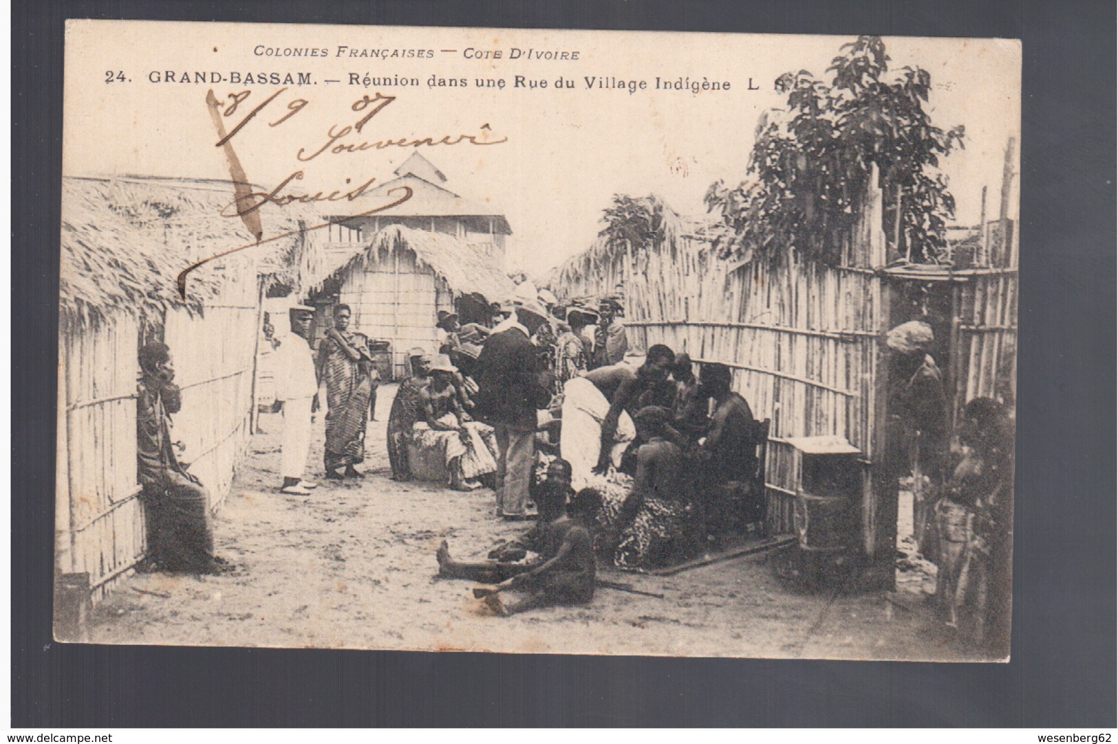 Cote D'Ivoire Grand- Bassam - Réunion Dans Une Rue Du Village Indigène 1907 Old Postcard - Côte-d'Ivoire