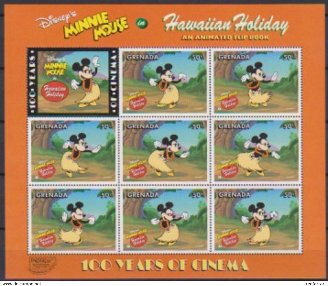 2504b  Walt Disney  Grenada  Minnie Mouse Hawaiian Holiday - 100 Years Of Cinema . - Grenade (1974-...)