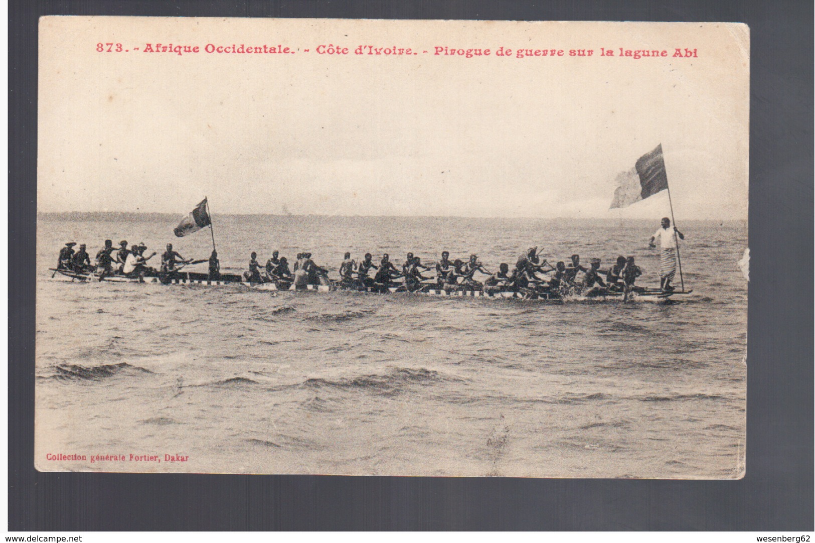 Cote D'Ivoire Pirogue De Guerre Sur La Lagune Abi 1912 Old Postcard - Côte-d'Ivoire