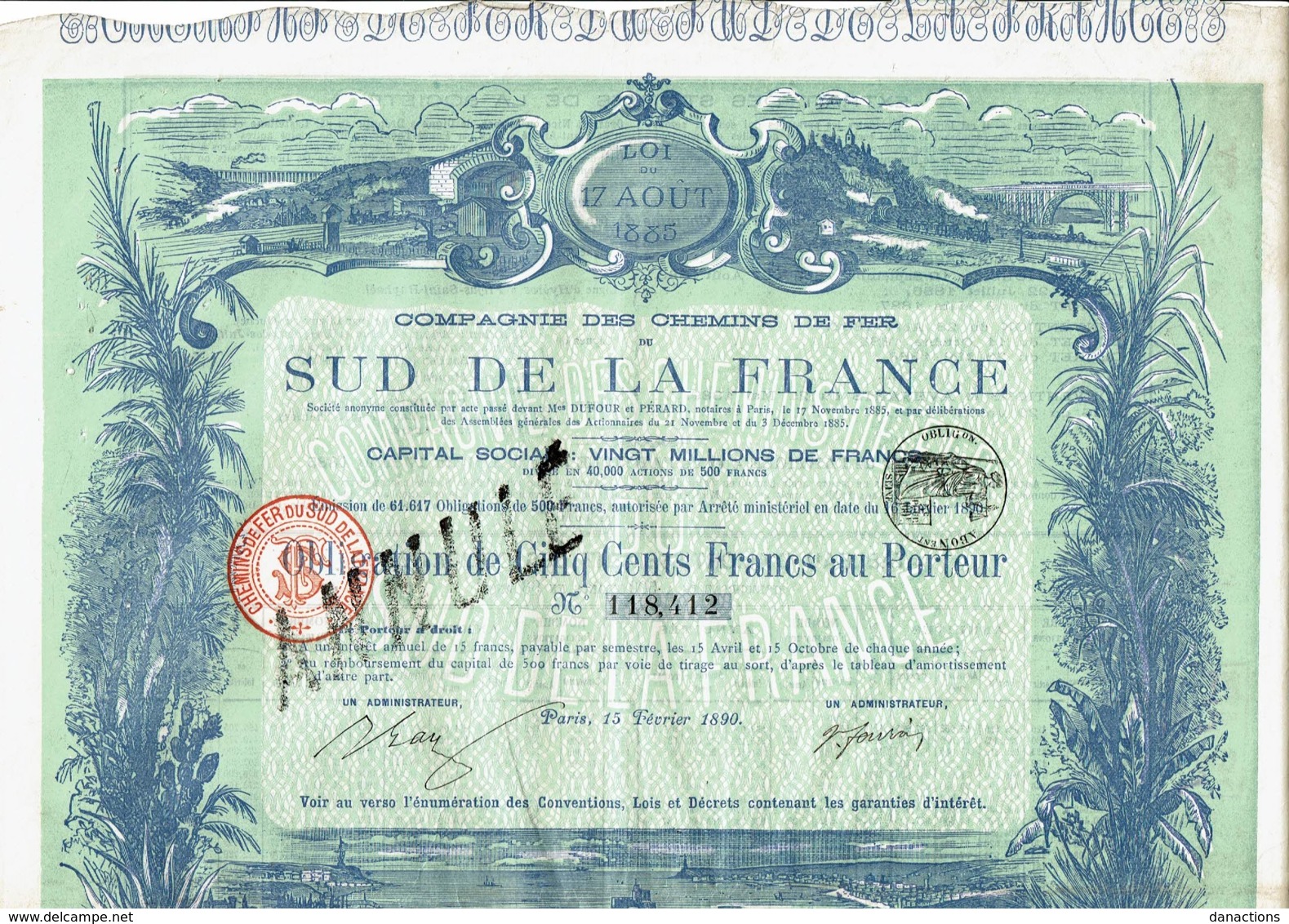 13-CHEMINS DE FER DU SUD DE LA FRANCE. 1890 - Other & Unclassified