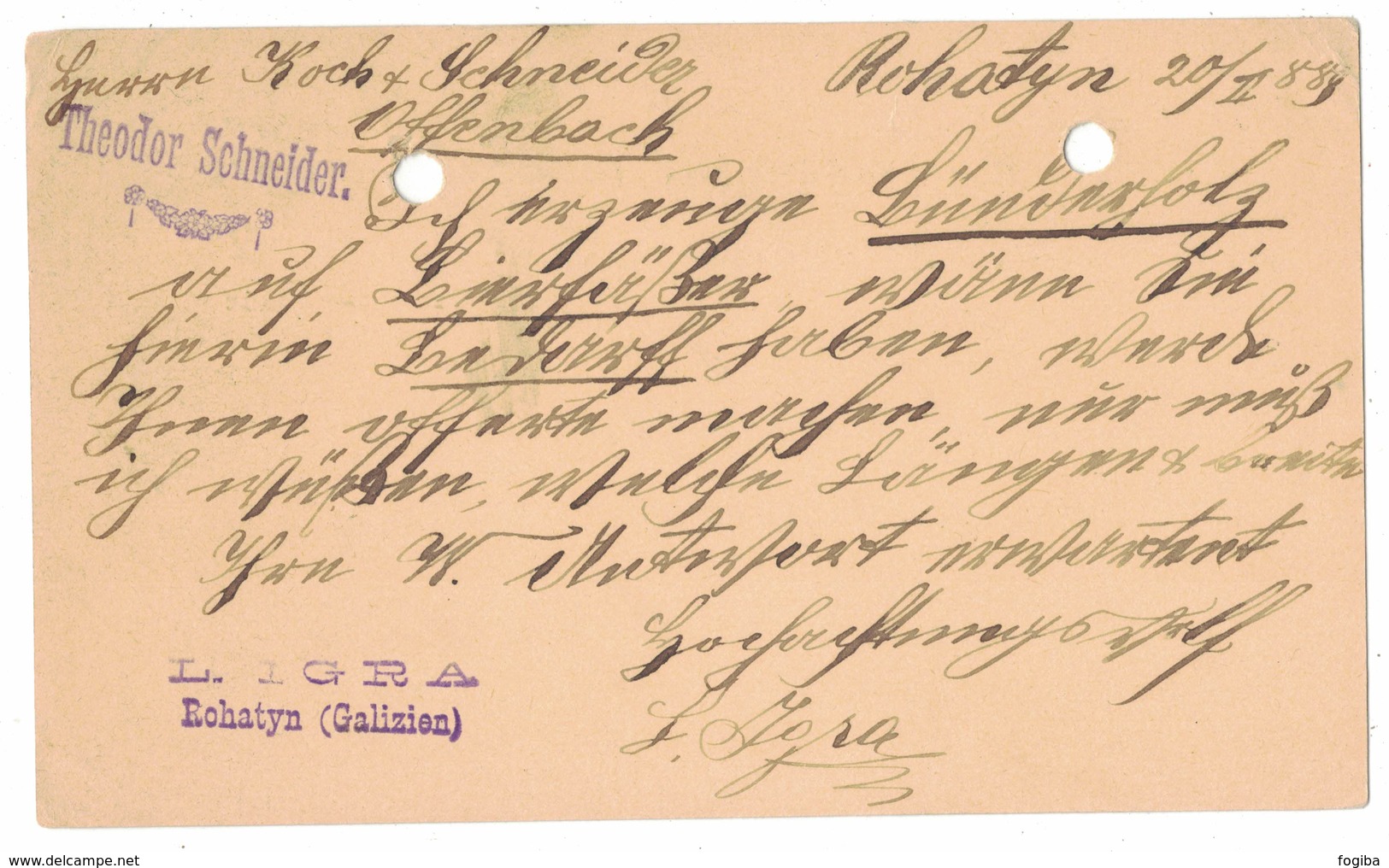 IZ136    Österreich 1889 -  Correspondenz-Karte Von Rohatyn Galizien (Ukraine) Nach Offenbach (Main) - Altri & Non Classificati