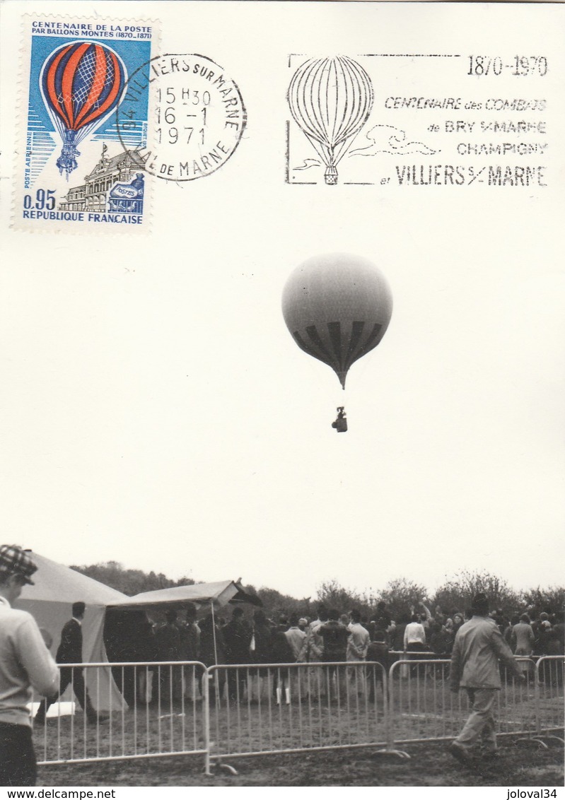 Centenaire Combats Bry Champigny Par  Ballon Villiers Sur Marne 16/1/1971 - Carte Maximum - Montgolfières