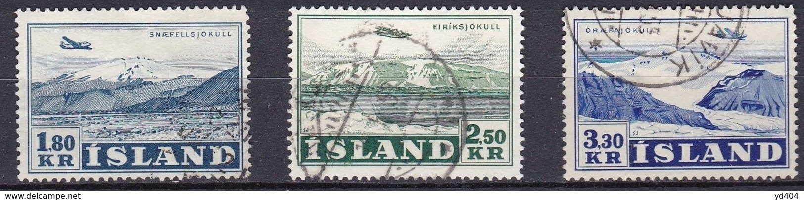 IS340 – ISLANDE – ICELAND – 1952 – PLANES OVER GLACIERS – Y&T # 27/9 USED 27,50 € - Luchtpost