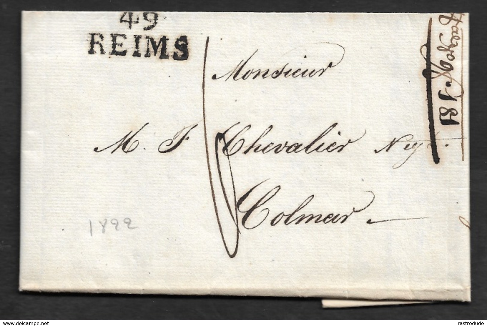 1822 LAC 49 REIMS ( MARNE ) 26mm X 12mm A COLMAR - 1801-1848: Précurseurs XIX