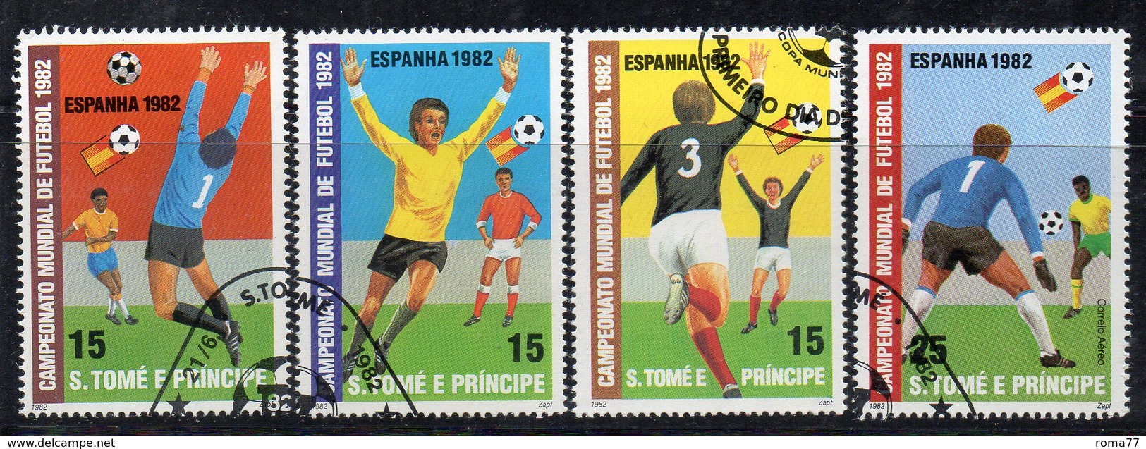 APR2540 - ST. THOMAS PRINCE 1982 , Yvert  Serie N. 678/681  Usato  (2380A) Spagna Football Calcio - St. Thomas & Prince