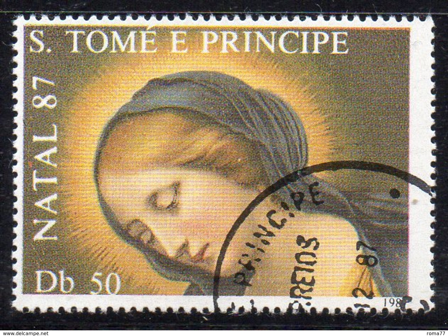 APR2561 - ST. THOMAS PRINCE 1987 , 50 Db (volto Madonna) Usato (2380A) Natale - St. Thomas & Prince