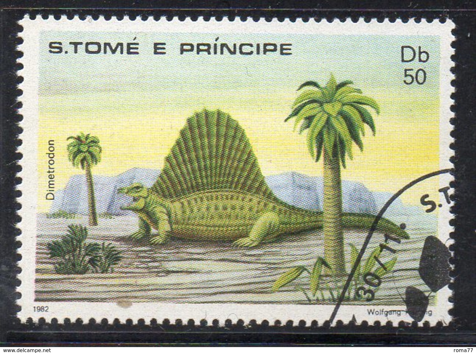 APR2710 - ST. THOMAS PRINCE 1982 , Yvert  N. 700 Usato  (2380A)  Darwin Dinosauri - St. Thomas & Prince