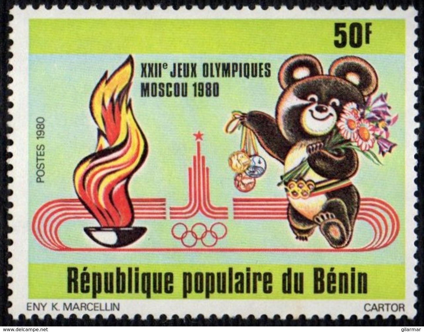 BENIN 1980 - OLYMPIC GAMES MOSCOW '80 - OLYMPIC MASCOTTE MISHA BEAR - MINT - Estate 1980: Mosca