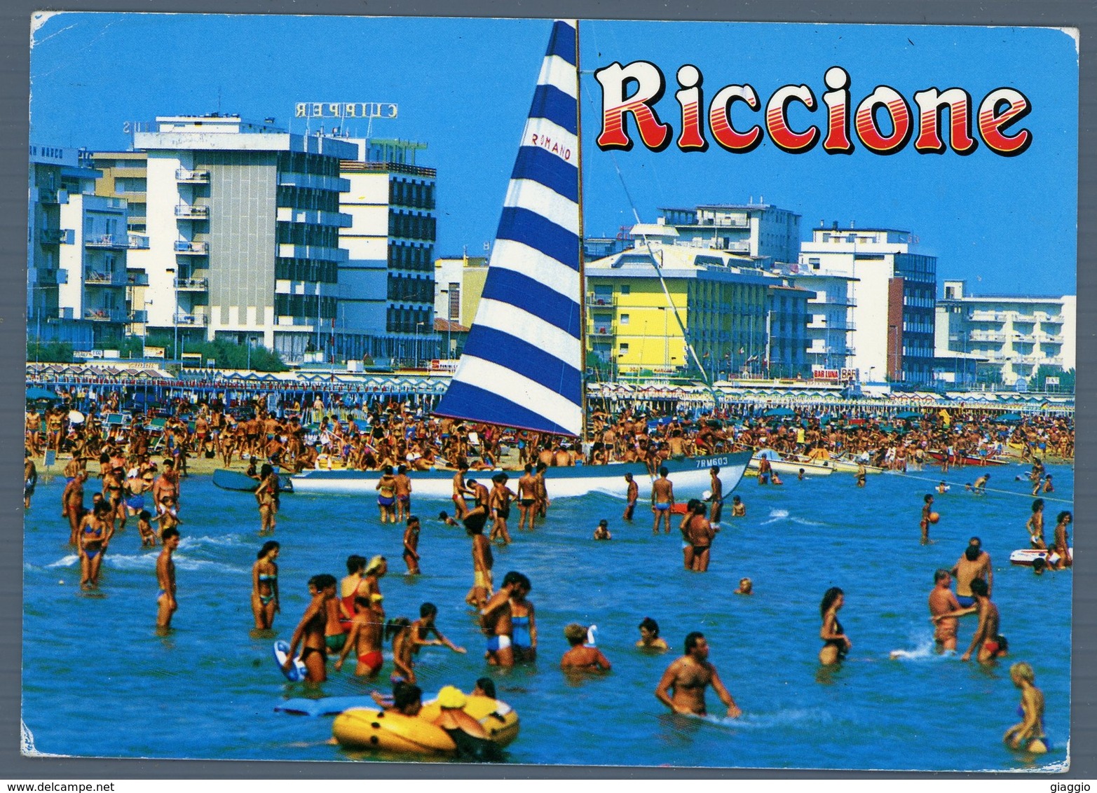 °°° Cartolina - Riccione Spiaggia Viaggiata °°° - Rimini