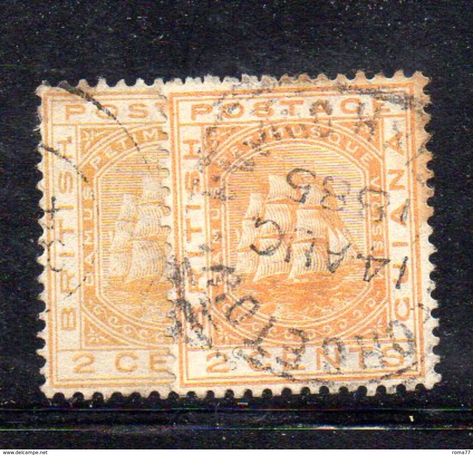 T694 - BRITISH GUYANA  1882 , 2 Cents Yvert N. 66 Usato . Fil CA : Due Diverse Nuance - Guyana Britannica (...-1966)