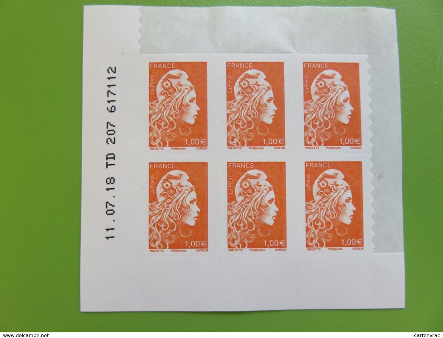 Timbre France - Coin Daté De 6 Timbres - Marianne L'engagée - Autocollant - 1 € Orange - Neuf - 2018 - YT N° 1600 - 2010-2019