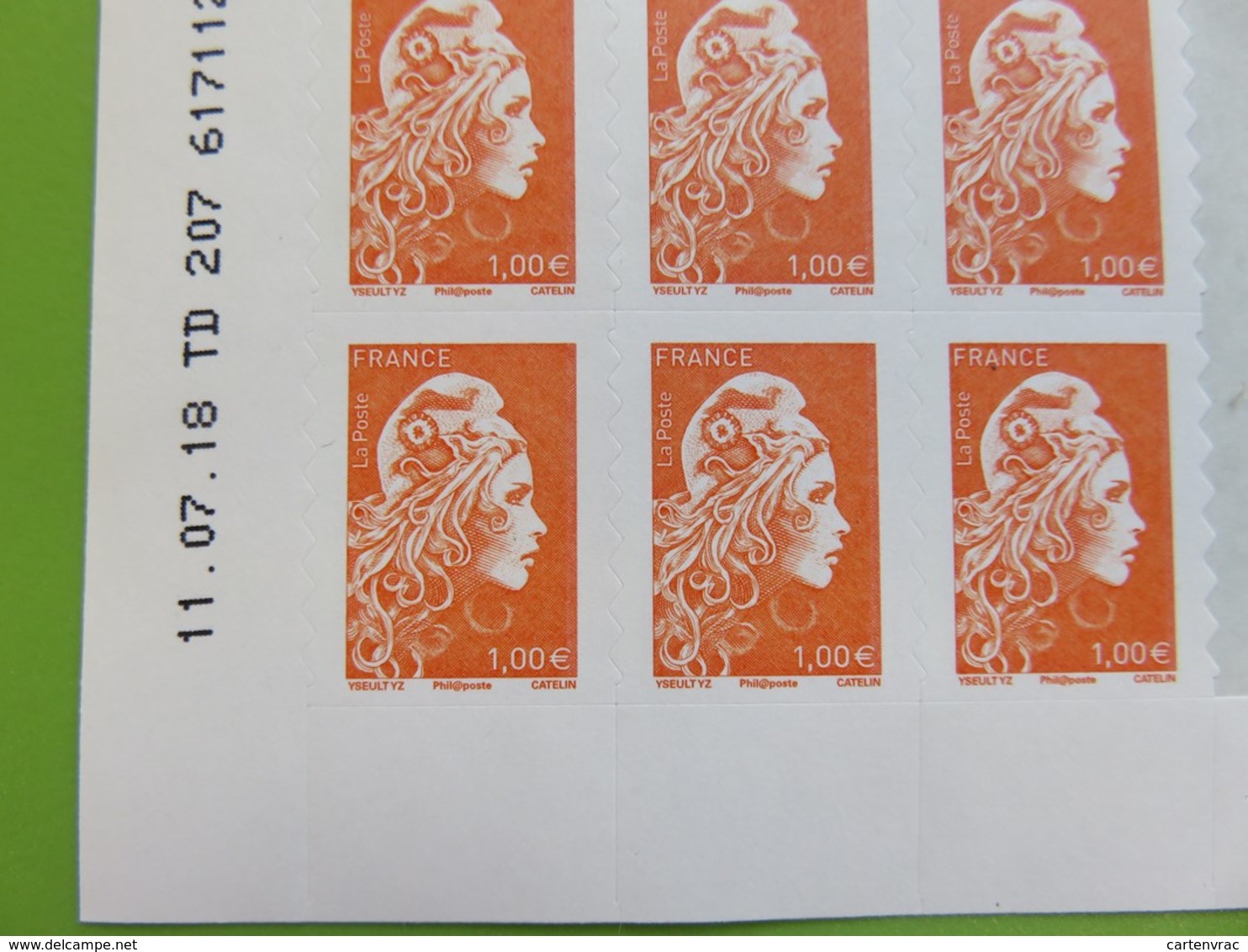 Timbre France - Coin Daté De 6 Timbres - Marianne L'engagée - Autocollant - 1 € Orange - Neuf - 2018 - YT N° 1600 - 2010-2019