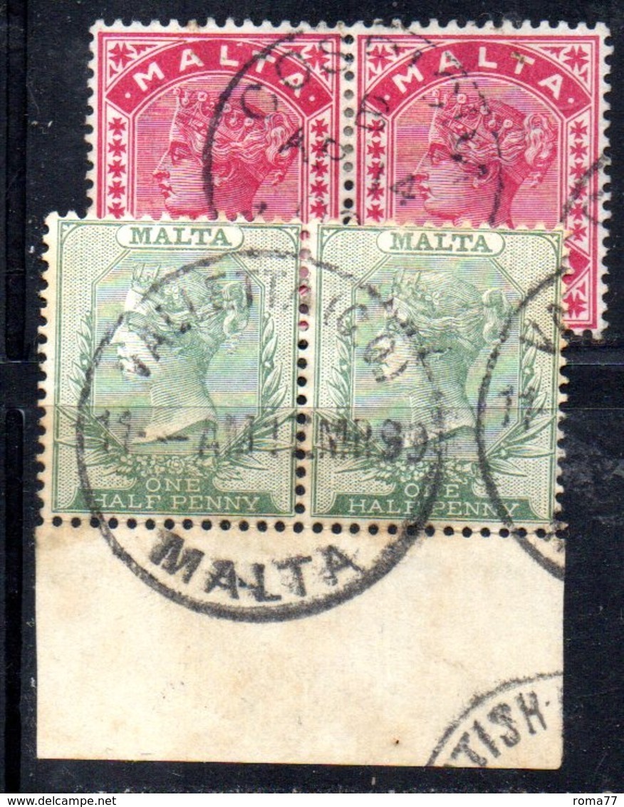 APR789 - MALTA 1885 , Due Coppie Usate  Fil CA  (2380A) . - Malta