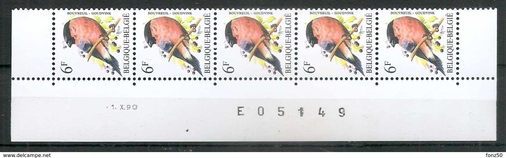 293 * BUZIN Datumstrook * Nr 2295 * 1-10-90 * Postfris Xx * HELDER WIT PAPIER - GRIJZE GOM - 1985-.. Vögel (Buzin)