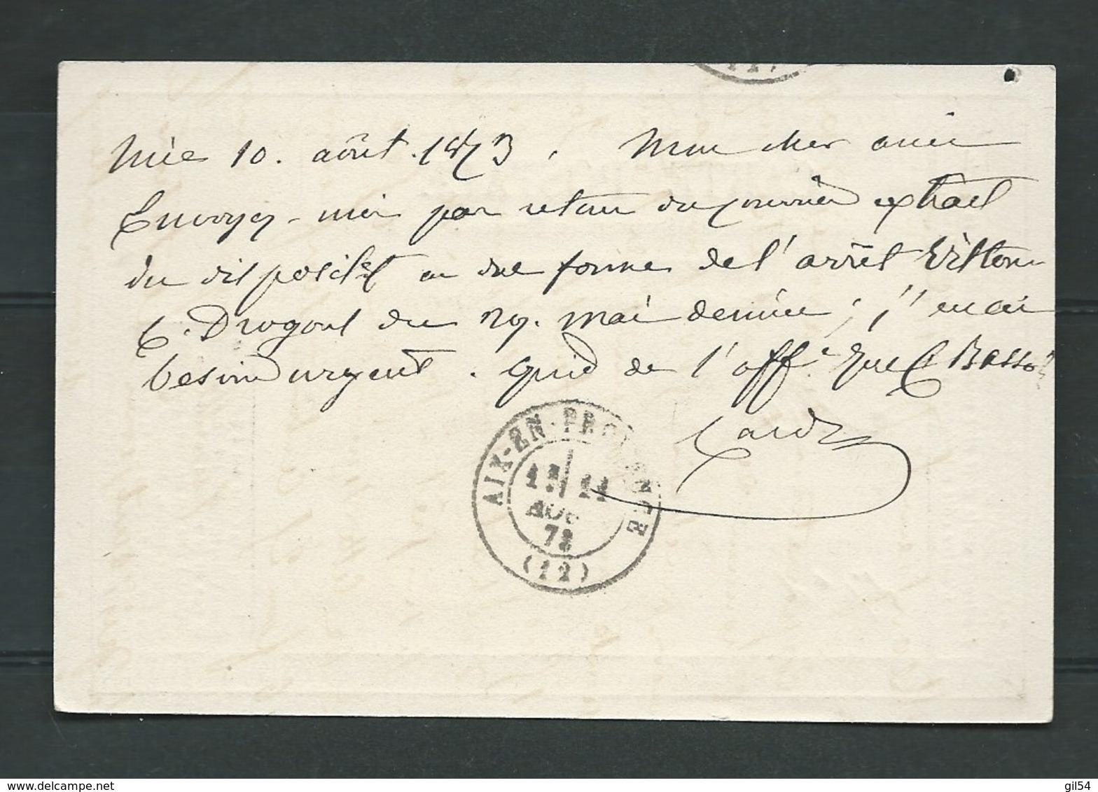 Carte Postale Précurseur Affr. Par Yvert N° 59 Obl. Gc 2656 Nice En Aout 1872  LL17808 - 1871-1875 Cérès