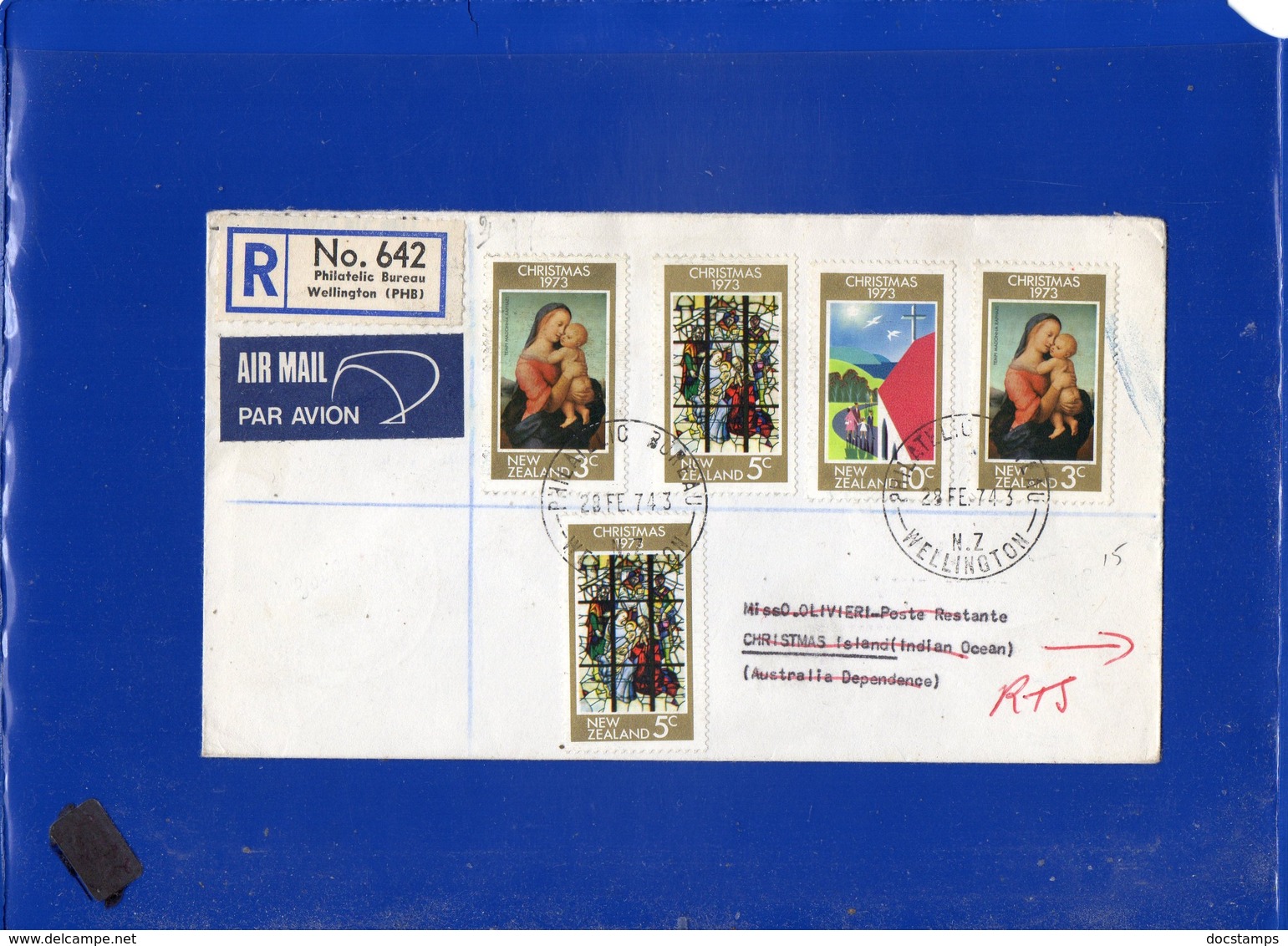 ##(DAN202)-New Zealand 1971-Airmail Registered Cover From Wellington To Christmas Island, RTS Retour To Sender  To Italy - Vetri & Vetrate