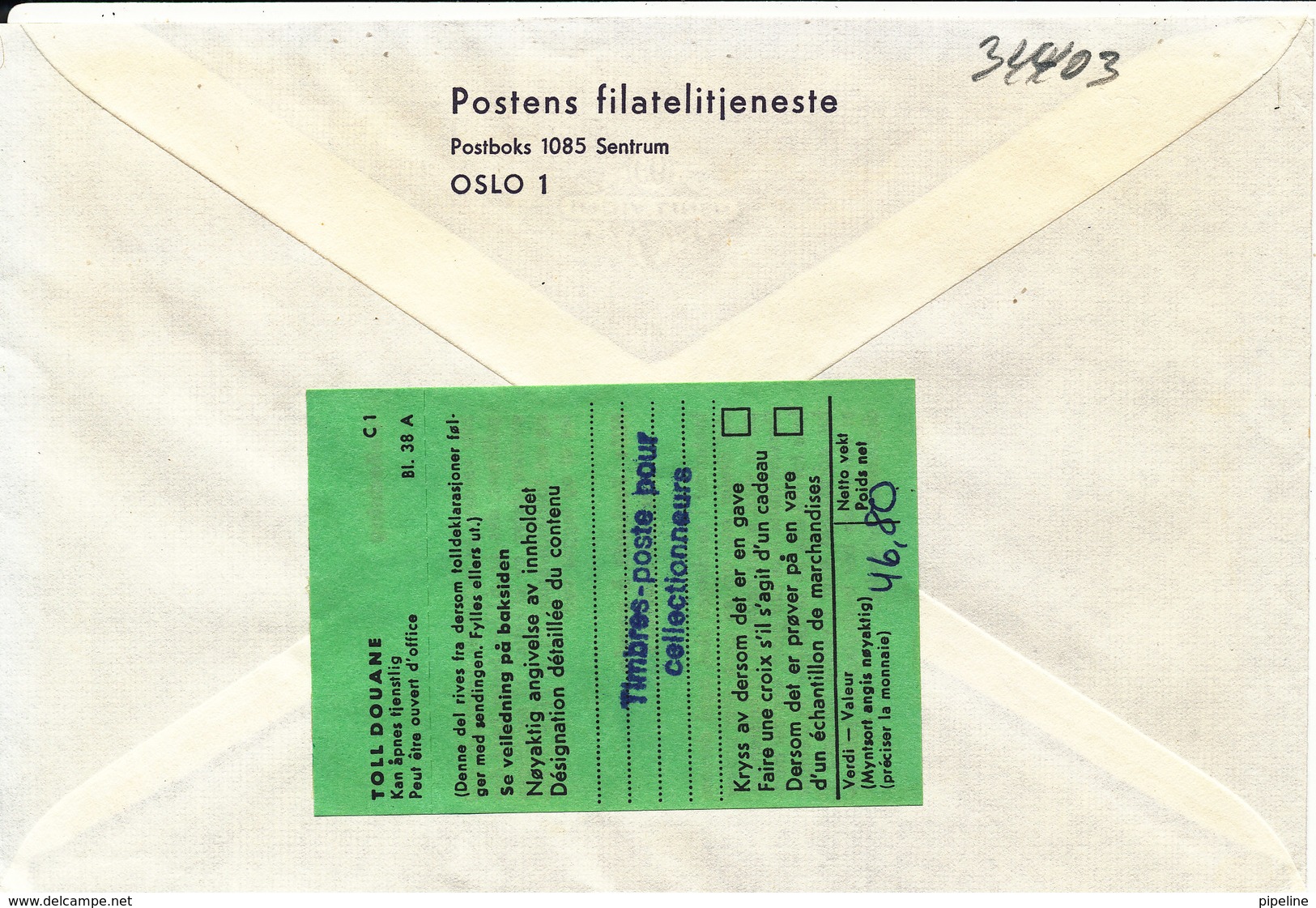Norway Registered Cover Sent To Denmark Postage Paid With Green DOUANE C1 Label On The Backside Of The Cover - Lettres & Documents