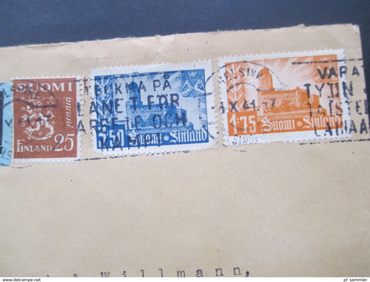 1941 Zensurpost Finnischer Stempel Tarkastettu Granskat + OKW Zensur Umschlag Hortus Wiedereroberung Viipuri - Storia Postale