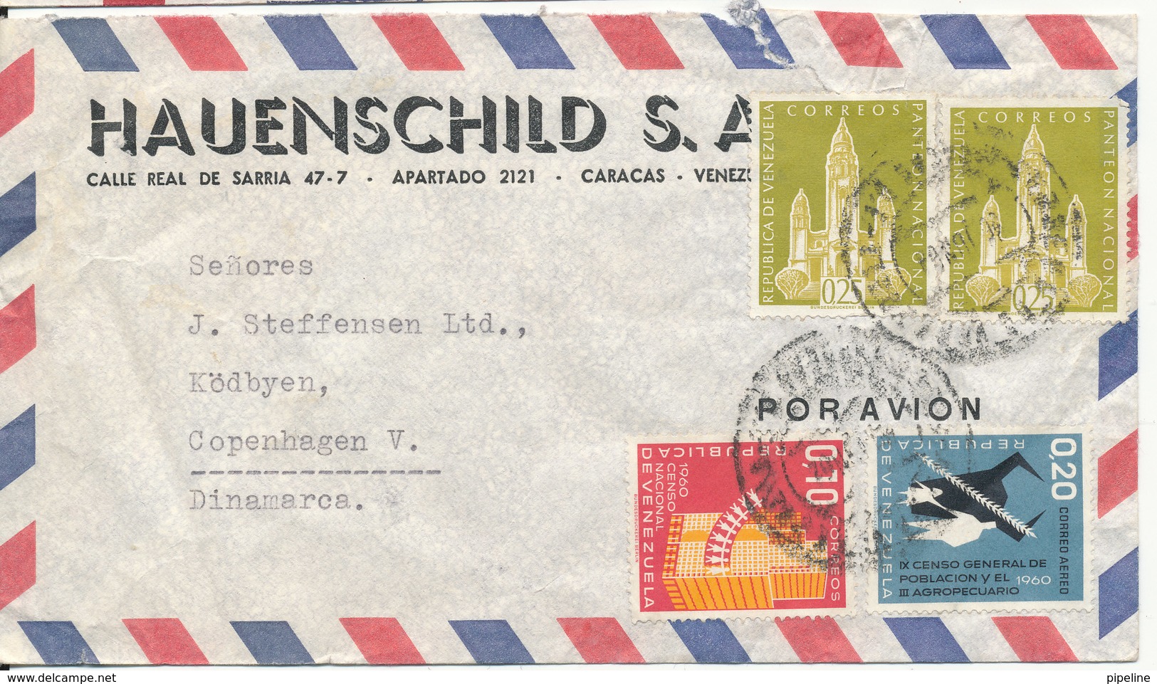 Venezuela Air Mail Cover Sent To Denmark 26-6-1964 ??? (the Cover Is Damaged Above The Stamps) - Venezuela