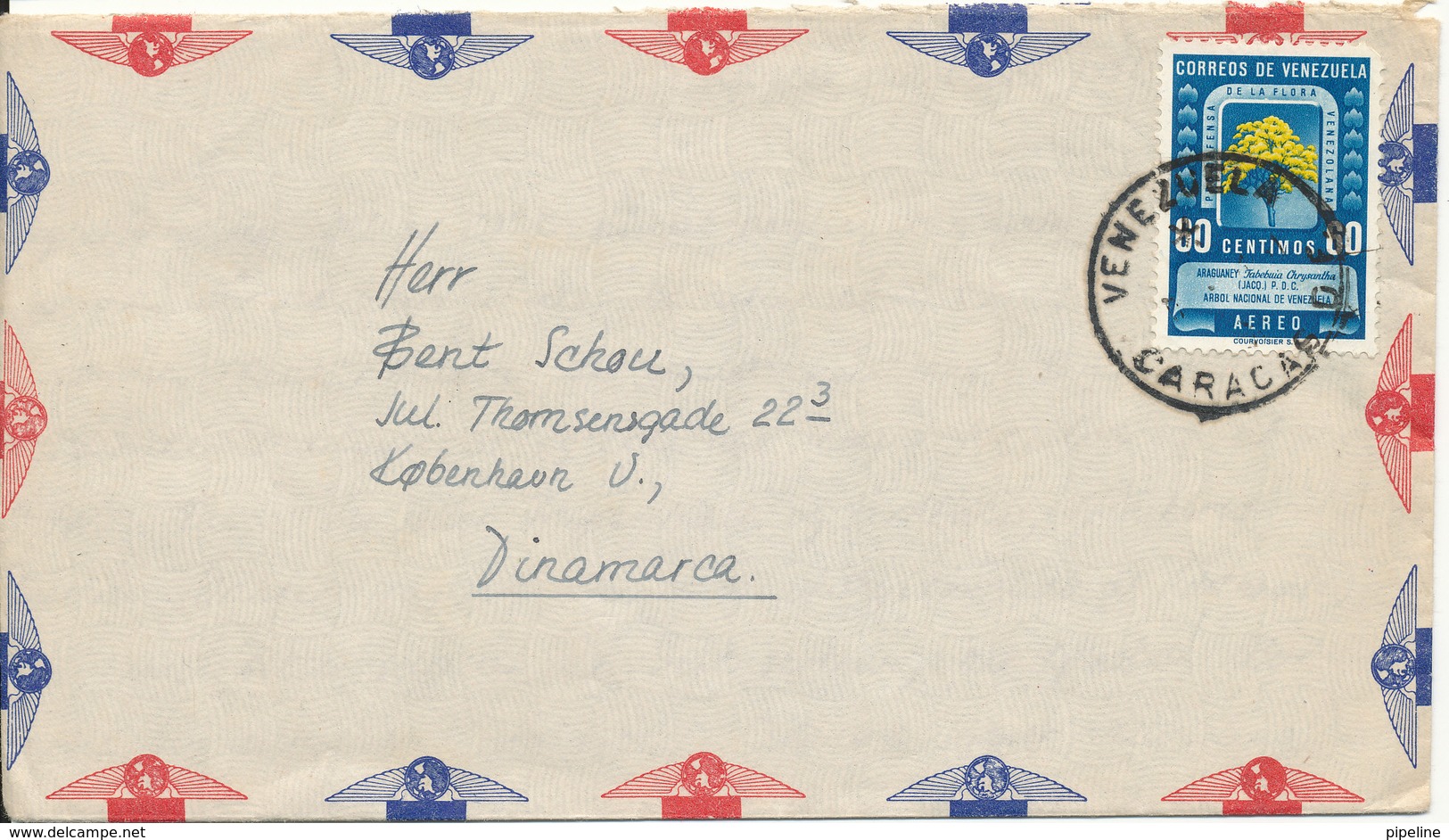 Venezuela Air Mail Cover Sent To Denmark 1-4-1951 Single Stamped - Venezuela
