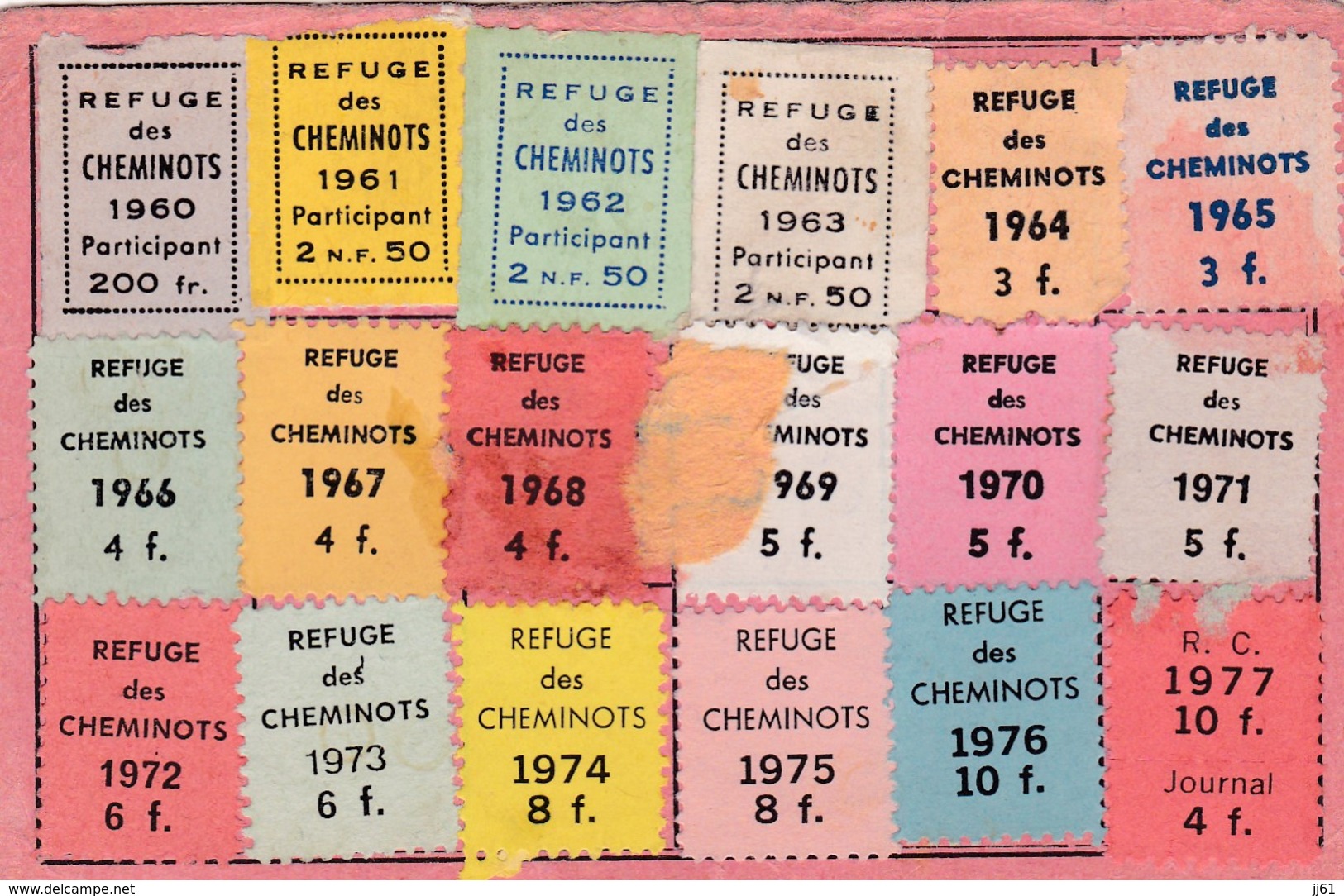 NOGENT LE ROTROU CARTE DE MEMBRE LE REFUGE DES CHEMINOTS AVEC VIGNETTES DE 1960 A 1977 - Transports