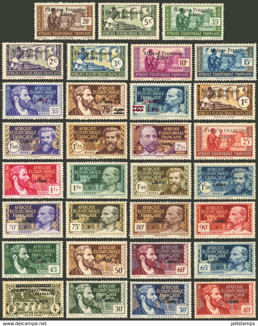 FRENCH EQUATORIAL AFRICA: Lot Of Stamps With "LIVRE" Ovpt., Mint, Some With Small Faults And Others Of Very Fine Quality - Sonstige & Ohne Zuordnung