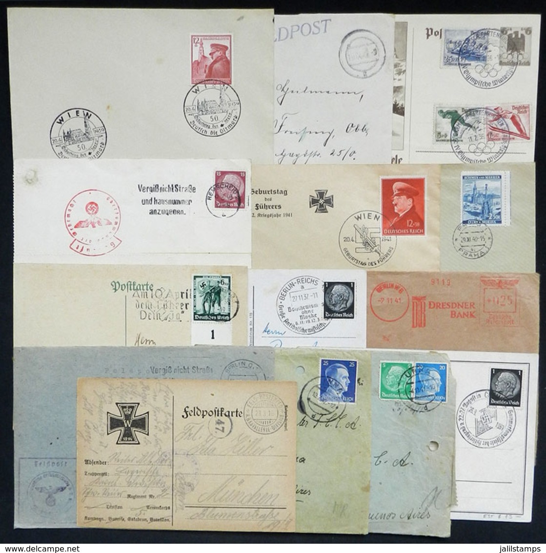 GERMANY: 14 Covers Or Cards Of 1916/1942, Almost All With Nazi Postages Or Cancels, Very Interesting Group! - Autres & Non Classés