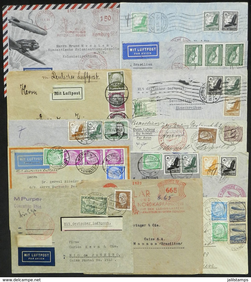 GERMANY: 13 Airmail Covers Sent To Brazil By DLH Between 1934 And 1939, Varied Postages And Cancels Interesting For The  - Otros & Sin Clasificación