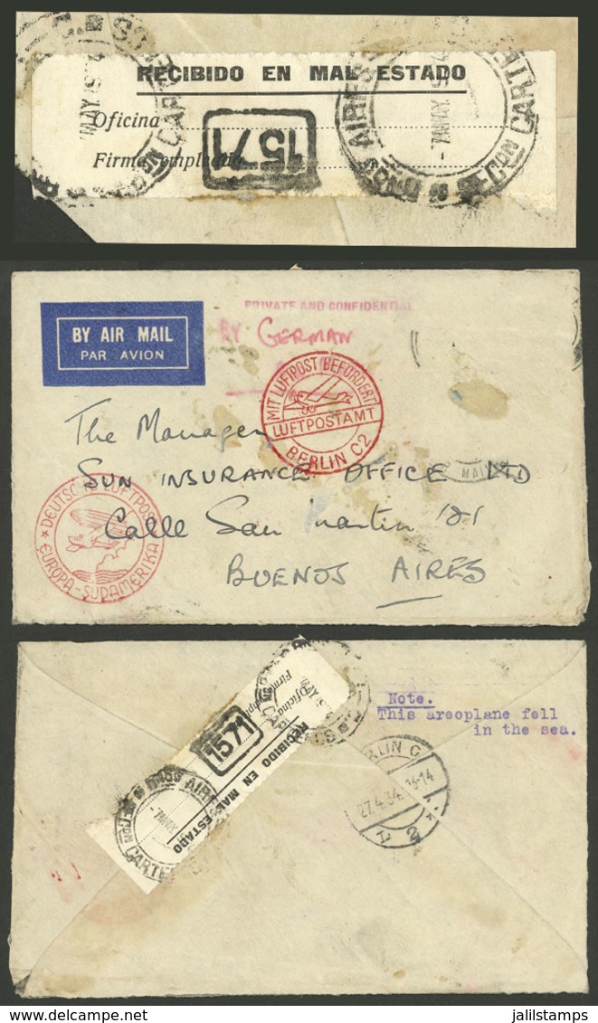 GERMANY: Lufthansa CRASH COVER: Cover Sent Possibly From Great Britain To Argentina By German DLH, With Transit Backstam - Altri & Non Classificati