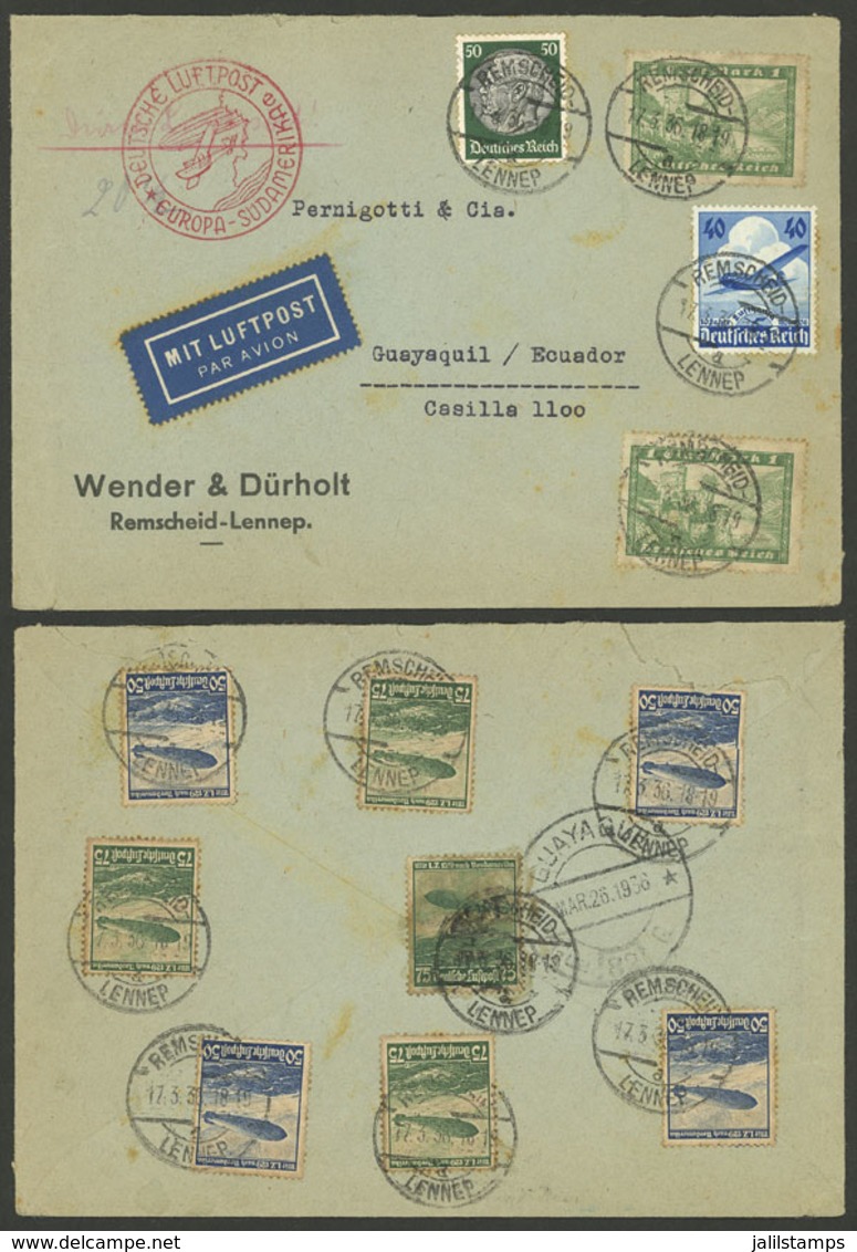 GERMANY: 17/MAR/1936 Remscheid - Ecuador, Airmail Cover Sent By DLH Franked With 7.90Mk., On Back Guayaquil Arrival Mark - Otros & Sin Clasificación