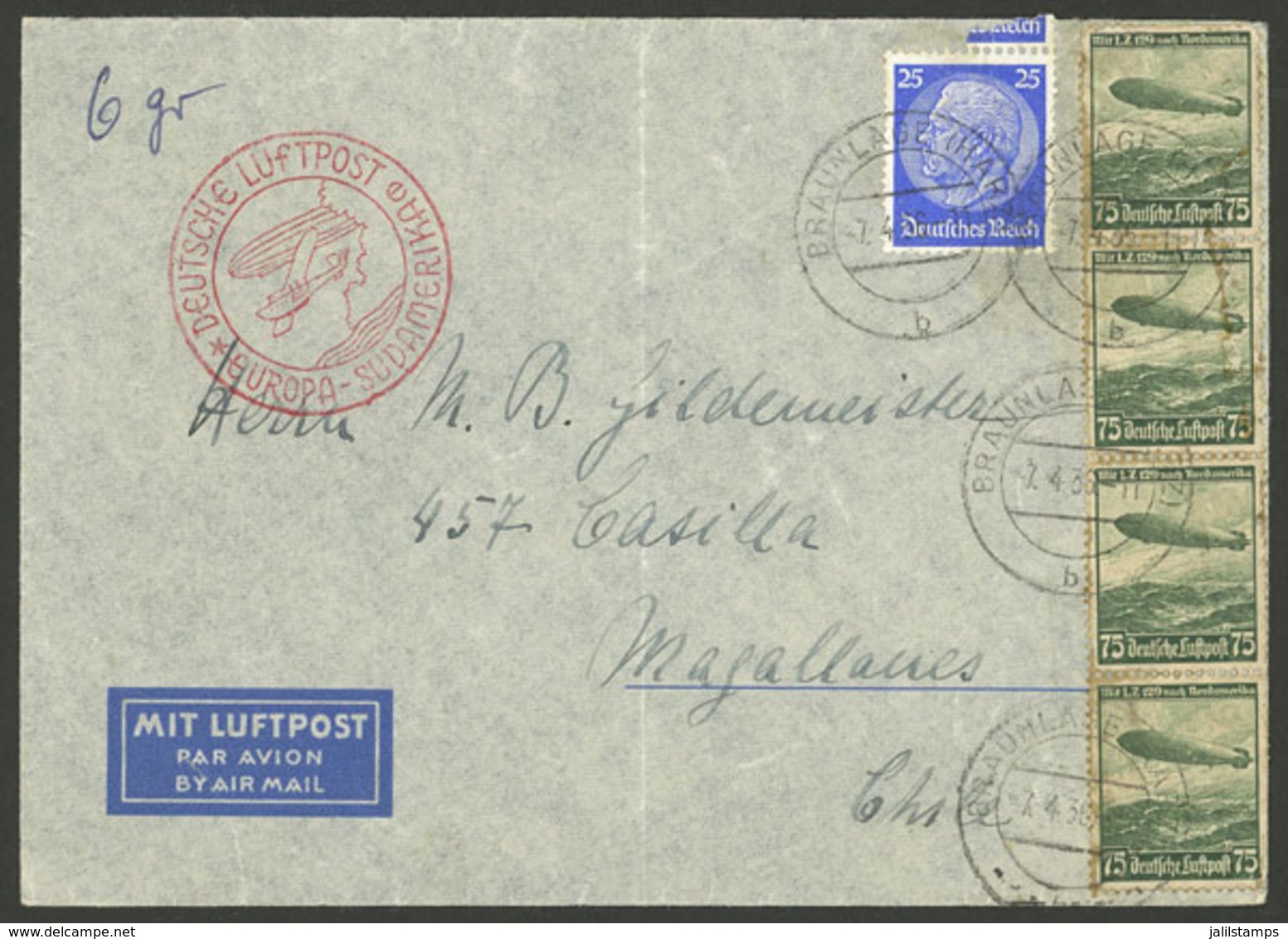 GERMANY: COVER TO THE END OF THE WORLD: Airmail Cover Sent From Braunlage To Magallanes (Chile, Now Named Punta Arenas)  - Autres & Non Classés