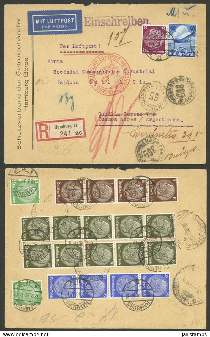 GERMANY: 12/FE/1936 Hamburg - Argentina, Registered Airmail Cover With Large Postage On Front And Back (total 5.05Mk.),  - Altri & Non Classificati