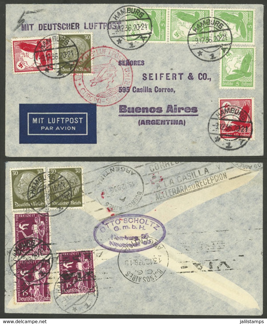 GERMANY: 9/DE/1936 Hamburg - Argentina, Airmail Cover Sent By DLH With Multicolor 1.75Mk. Franking, Very Nice! - Otros & Sin Clasificación