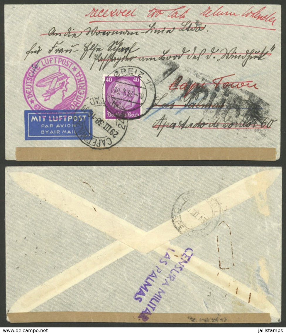 GERMANY: Cover Sent To A PASSENGER ABOARD A SHIP AT SEA, Dispatched In Greiz On 10/FE/1937 To A Passenger Of Ship Windhu - Autres & Non Classés