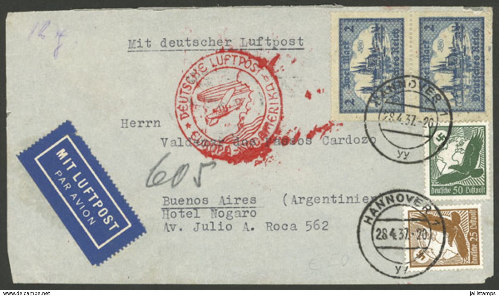 GERMANY: 28/AP/1937 Hannover - Argentina, Airmail Cover Sent By DLH Franked With 4.75Mk., With Arrival Backstamp, VF Qua - Autres & Non Classés