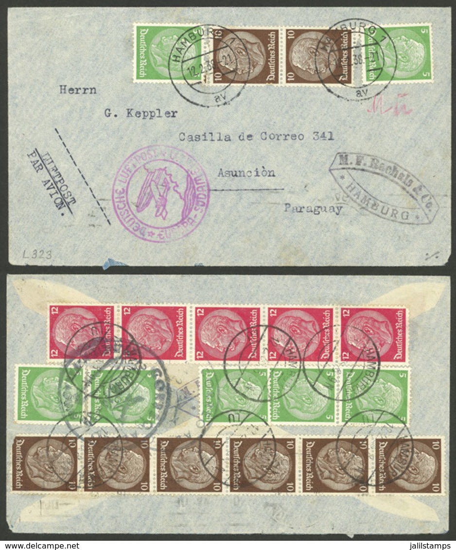 GERMANY: 12/FE/1938 Hamburg - Paraguay, Airmail Cover With Nice Franking On Front And Back, Sent By DLH And With Asunció - Otros & Sin Clasificación