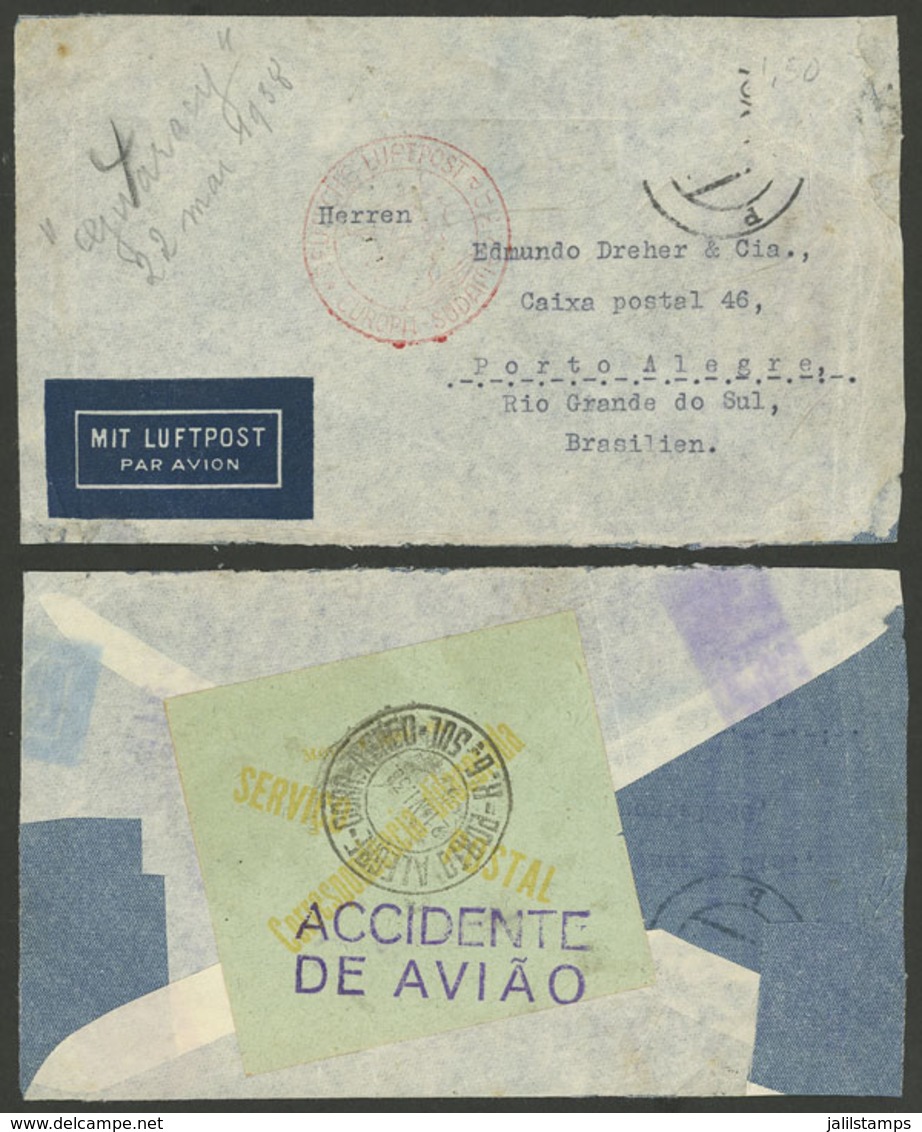 GERMANY: CRASH COVER: Airmail Cover Sent To Porto Alegre, Brazil, The Airplane Crashed Near Santos, The Cover Has Import - Sonstige & Ohne Zuordnung