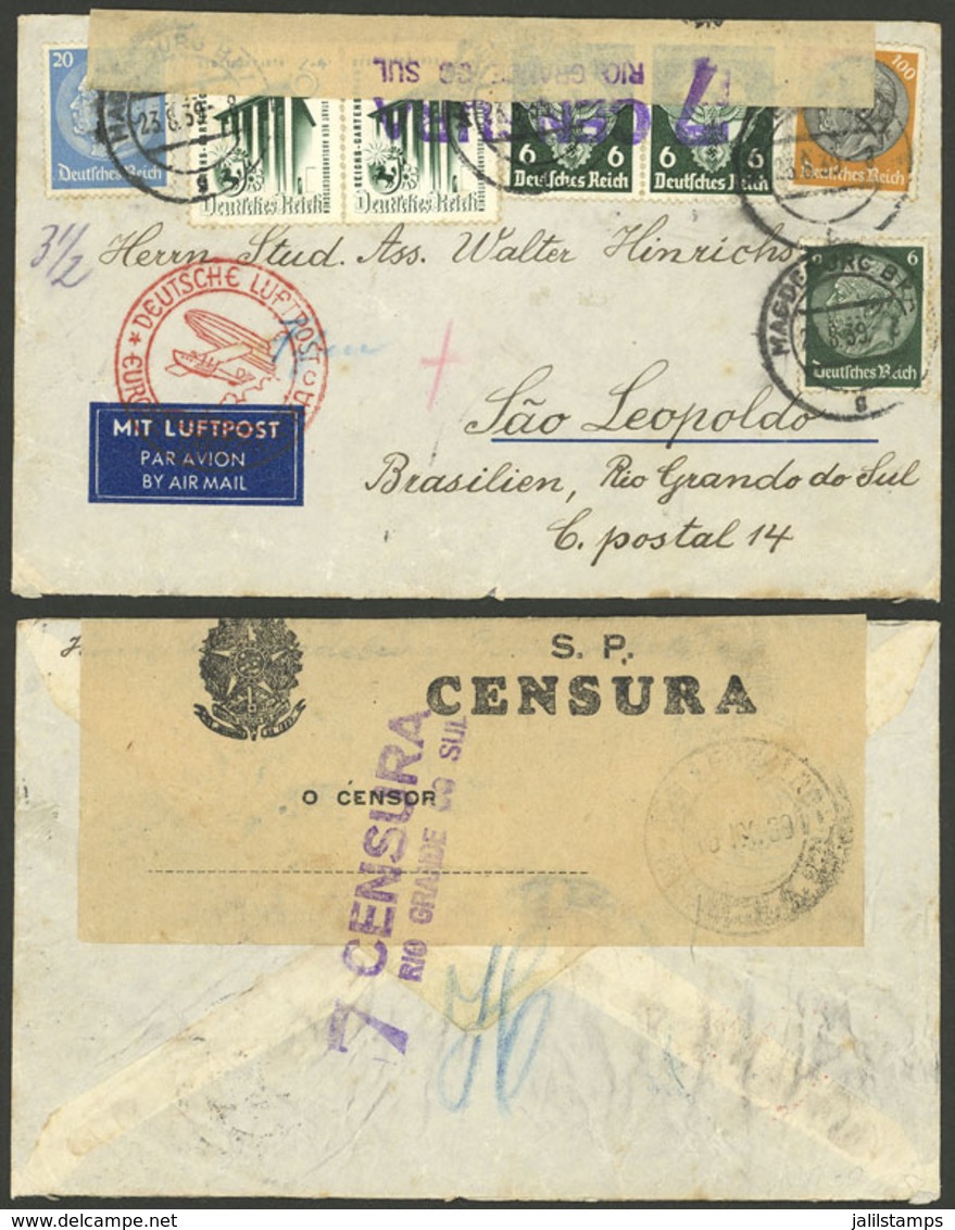 GERMANY: 23/AU/1939 Magdeburg - Brazil, Airmail Cover Franked With 1.50Mk., Flown By DLH, With Notable Brazilian Censor  - Sonstige & Ohne Zuordnung