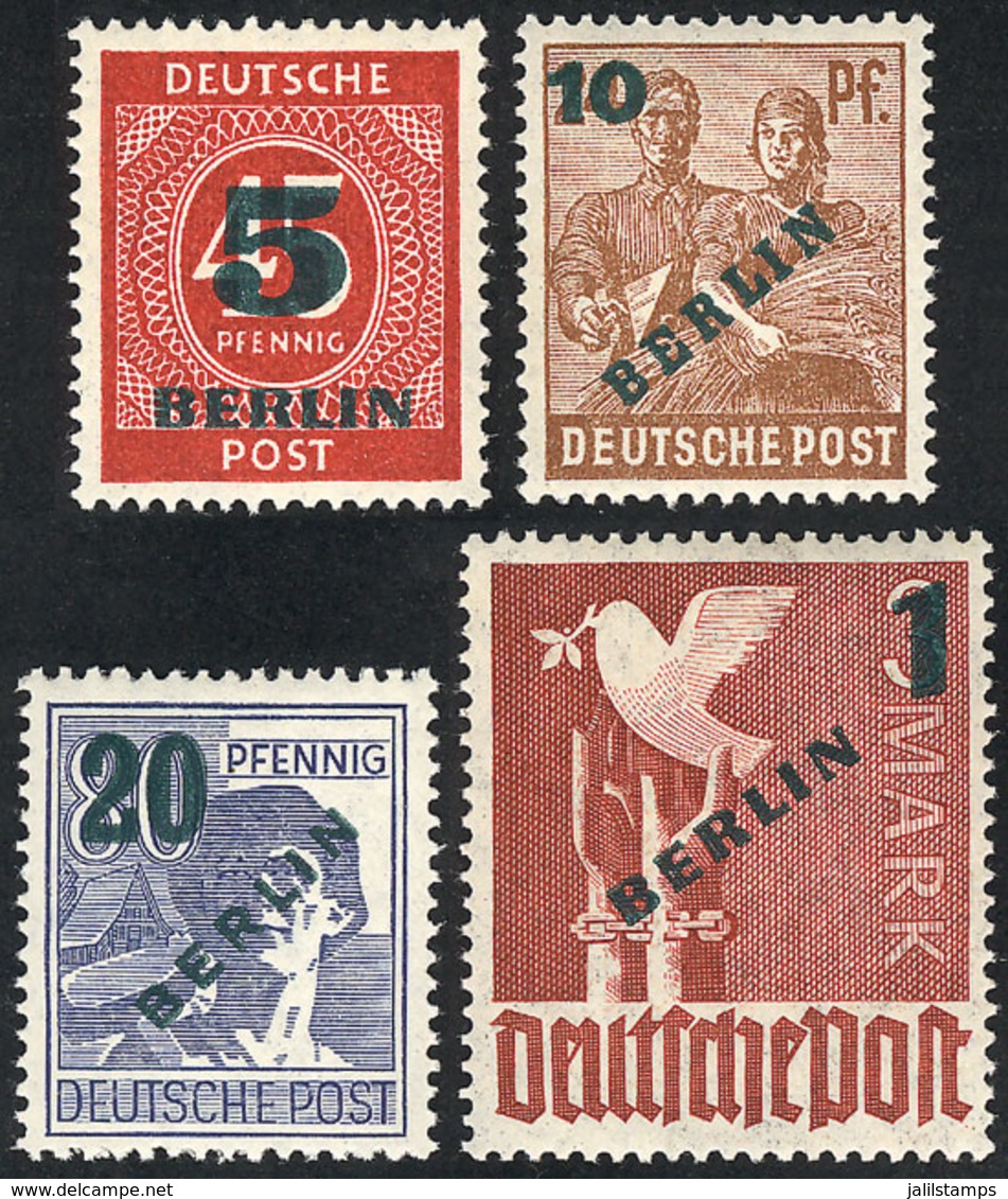 GERMANY - BERLIN: Sc.9N64/67, 1949 Complete Set Of 4 Overprinted Values, The High Value Is Unmounted And Perfect, The Re - Ungebraucht