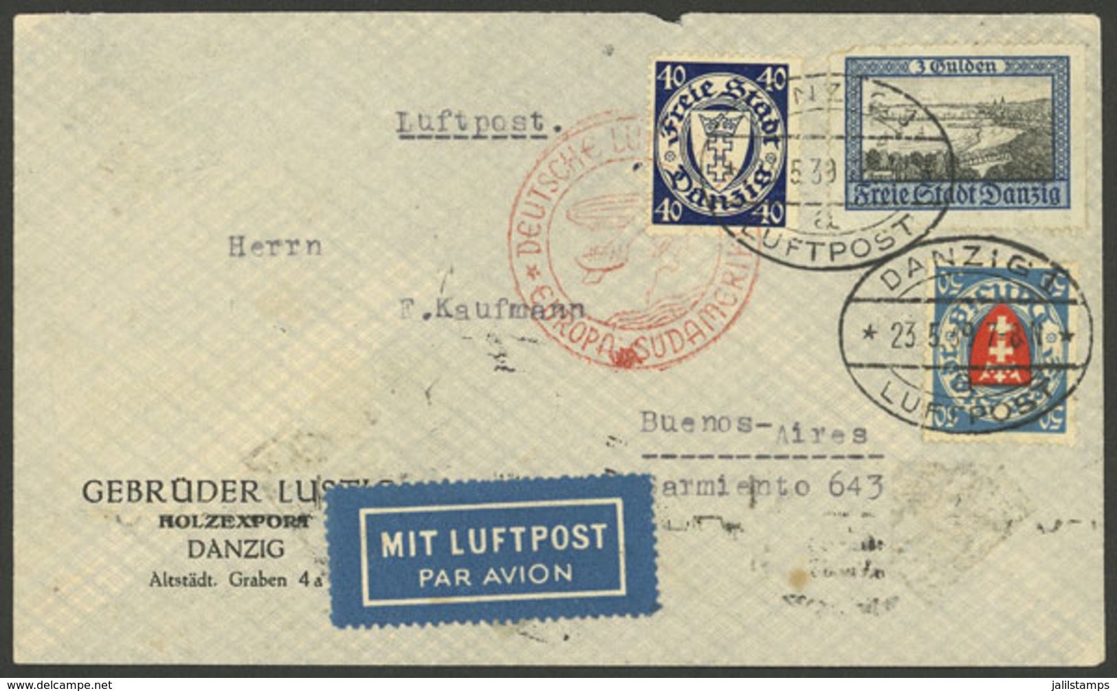 GERMANY - DANZIG: 23/MAY/1939 Danzig - Argentina, Airmail Cover Sent By DLH Franked With 3.90G., With Berlin Transit Bac - Otros & Sin Clasificación