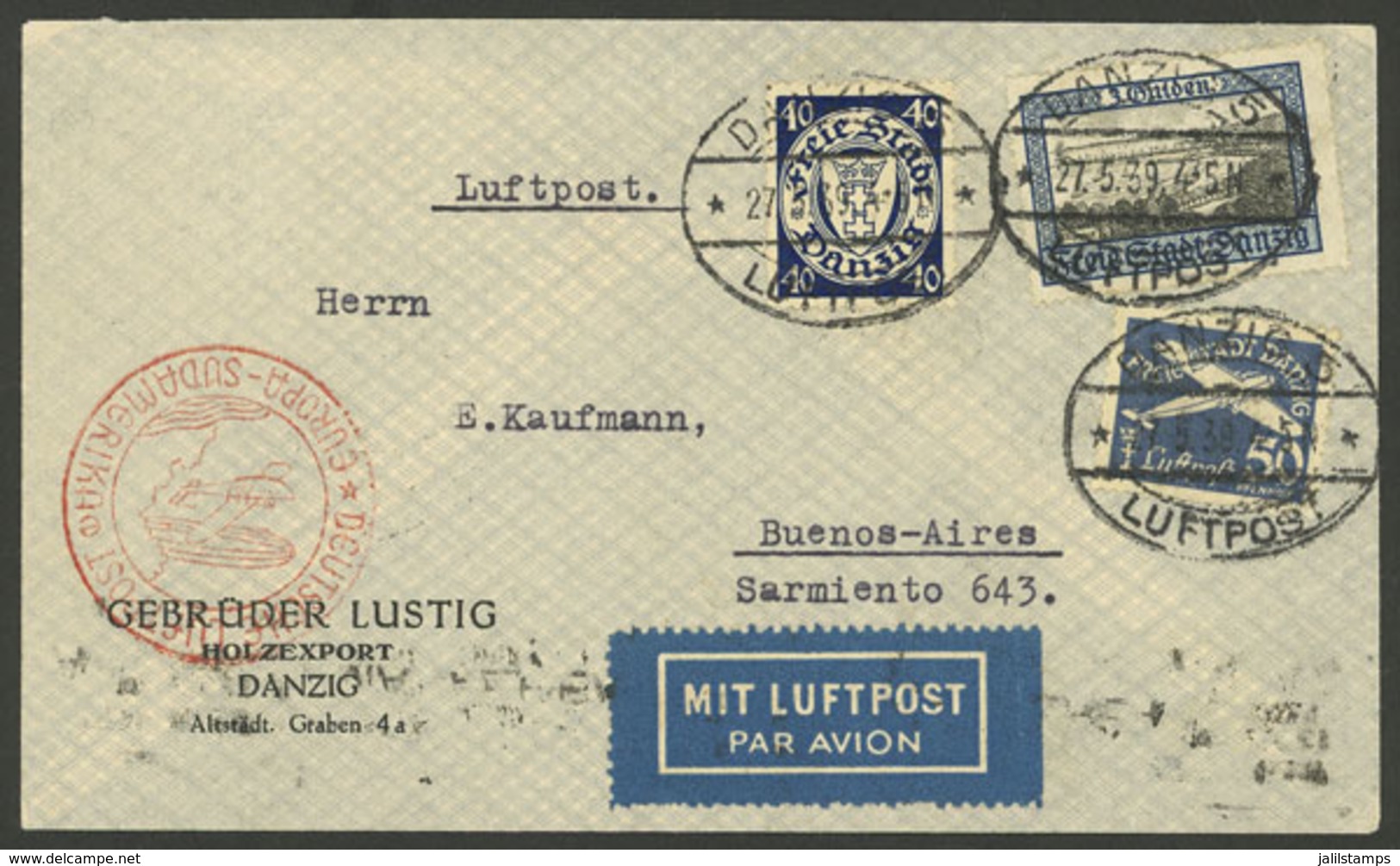 GERMANY - DANZIG: 27/MAY/1939 Danzig - Argentina, Airmail Cover Sent By DLH Franked With 3.90G., On Back Berlin Transit  - Sonstige & Ohne Zuordnung