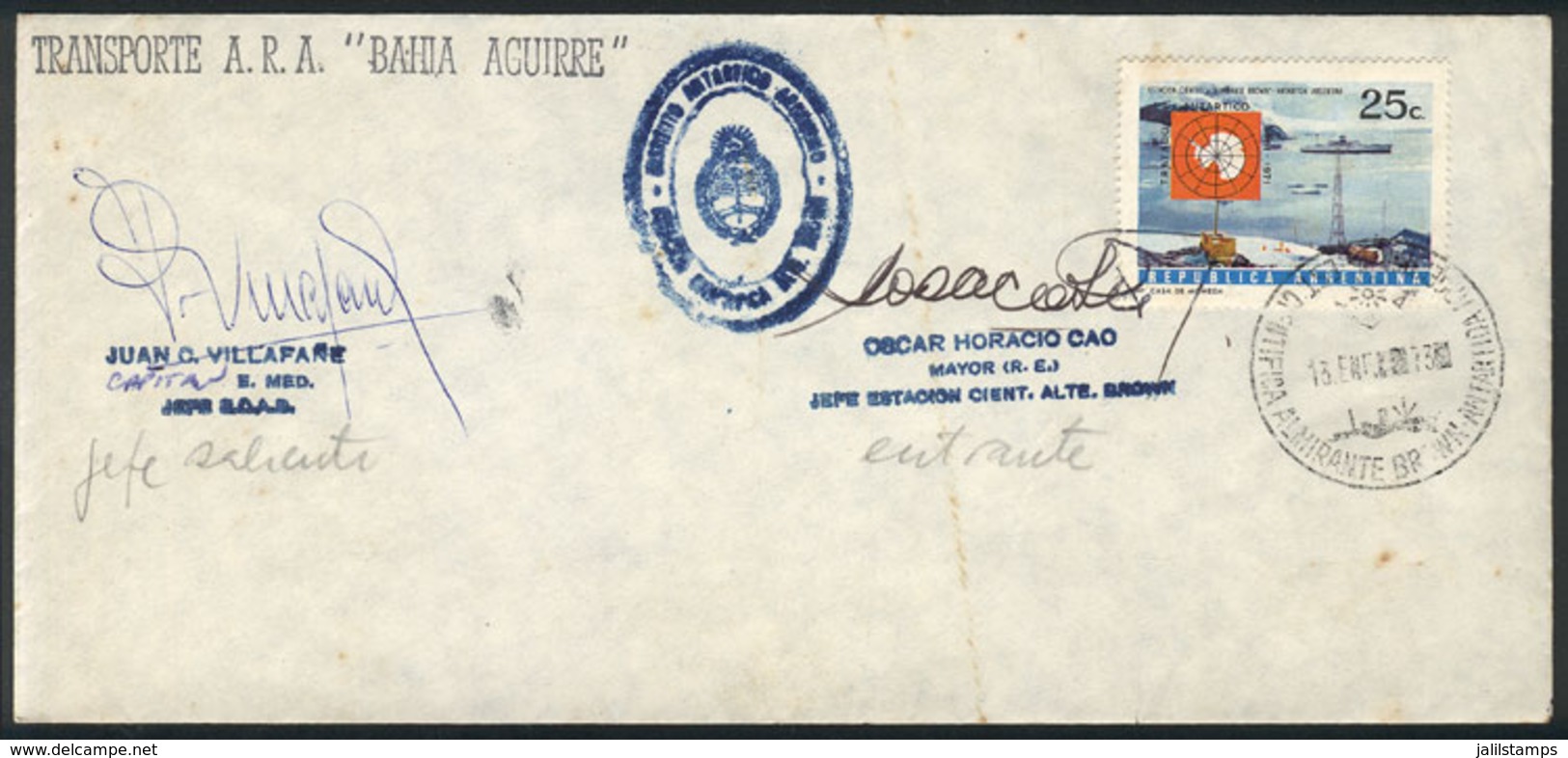 ARGENTINE ANTARCTICA: Cover With Special Handstamps Of ARA 'Bahia Aguirre', Postmark Of Almirante Brown Station For 13/J - Sonstige & Ohne Zuordnung