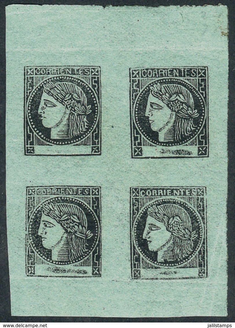 ARGENTINA: GJ.5, Bluish Green, Fantastic MNH Block Of 4 (with Tiny Hinge Mark In The Sheet Margin, All The Stamps Are MN - Corrientes (1856-1880)