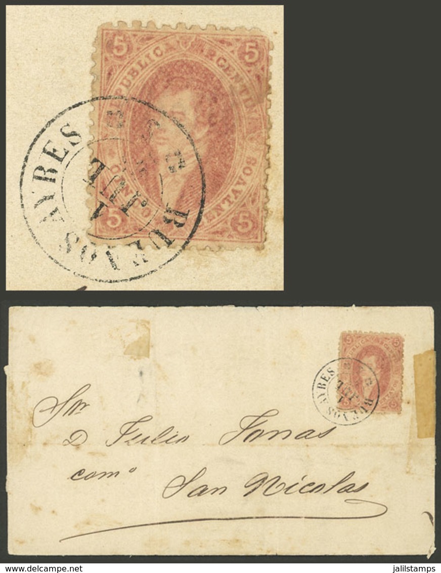 ARGENTINA: GJ.20, 3rd Printing, Franking A Folded Cover Sent From Buenos Aires To San Nicolás On 1/JUL/1865, Very Nice! - Briefe U. Dokumente