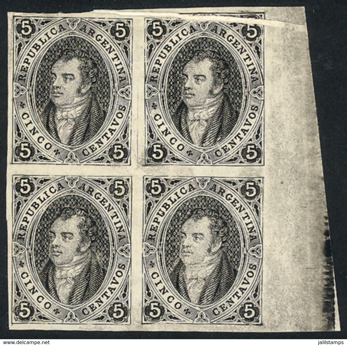 ARGENTINA: Official Reprint Made By Cia. Sudamericana De Billetes De Banco In 1888, Block Of 4 In Black With VARIETY: To - Briefe U. Dokumente