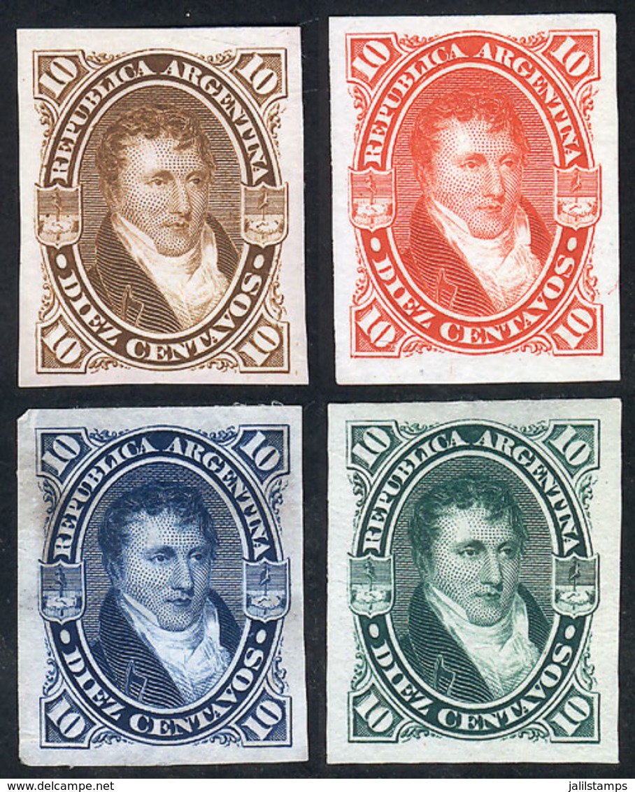 ARGENTINA: GJ.39, 1867 10c. Belgrano, 4 Different TRIAL COLOR PROOFS Printed On Thin Paper, VF Quality! - Sonstige & Ohne Zuordnung