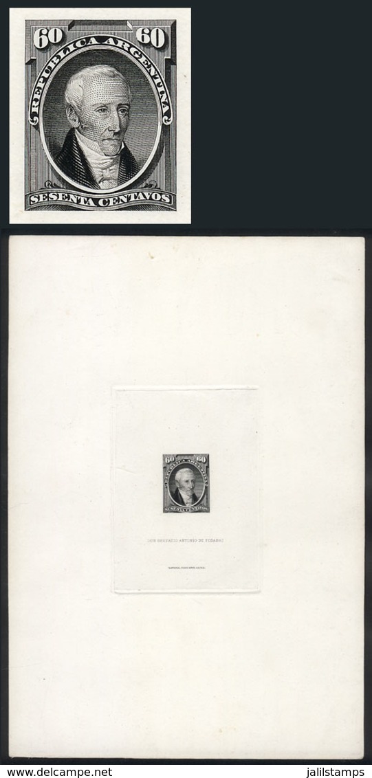 ARGENTINA: GJ.43, 1867 60c. Posadas, DIE PROOF Printed In Black On Thin Paper Glued To Card, Excellent Quality, Very Rar - Sonstige & Ohne Zuordnung
