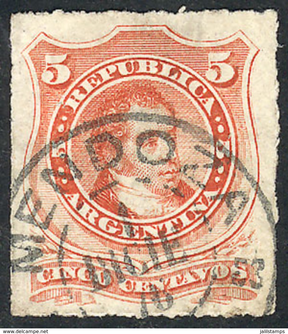 ARGENTINA: GJ.48, 1876 5c. Rivadavia Rouletted, Used In MENDOZA, Excellent Quality! - Sonstige & Ohne Zuordnung