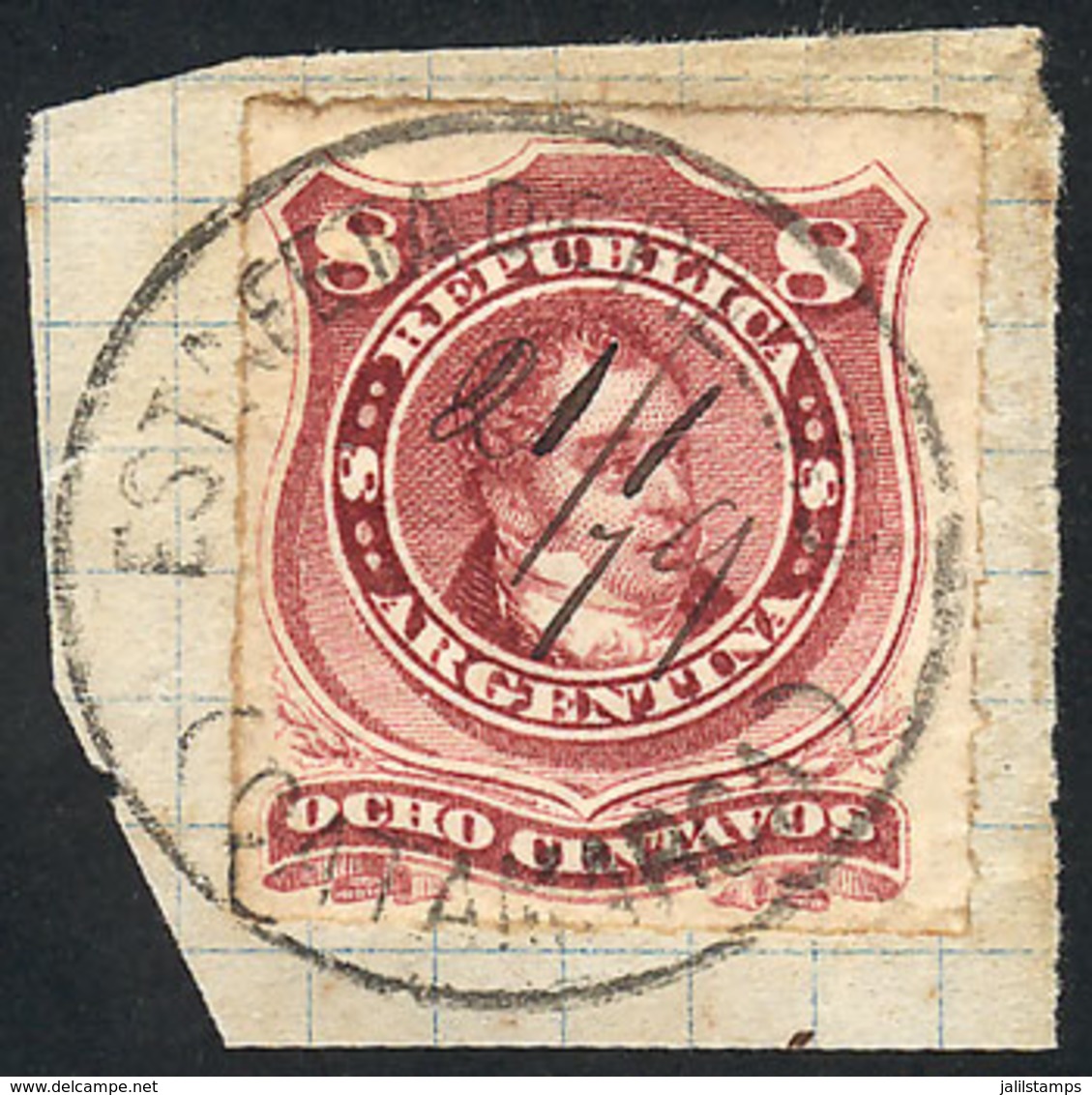 ARGENTINA: GJ.49, On Fragment With The Extremely Rare Cancel 'ESTAFETA DE PILCIAO - (CATAMARCA)', With Manuscript Date,  - Sonstige & Ohne Zuordnung